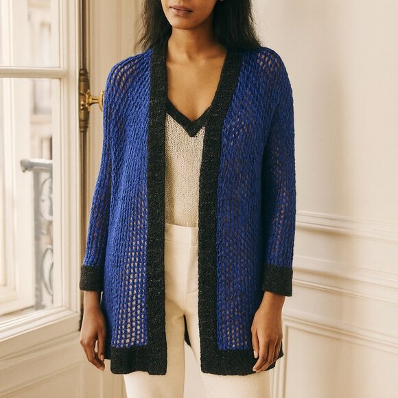Plenty by Tracy Reese NWT Blue Open Weave Cardigan  Small - Picture 1 of 9